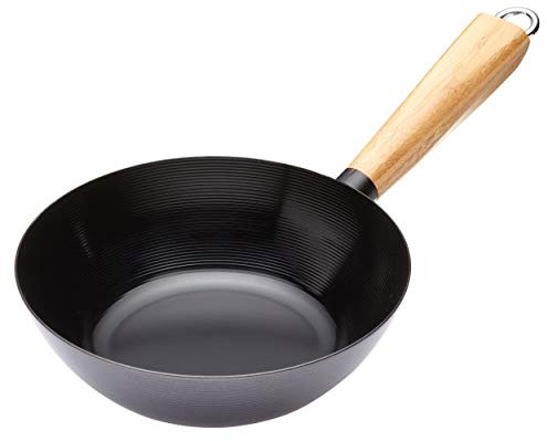 KitchenCraft World of Flavours 20 cm Non Stick Wok for Induction Hob, Suitable for All Heat Sources, Carbon Steel, Small, Black/Brown