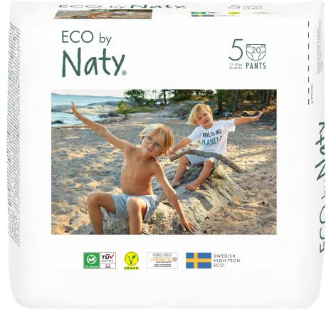 Eco by Naty Baby Windeln Pants - umweltfreundliche Premium-Bio Höschenwindeln aus pflanzenbasierten Materialien, sehr saugfähig und frei von gefährlichen Chemikalien (Größe 5 ) | 20 Stück (1er Pack)