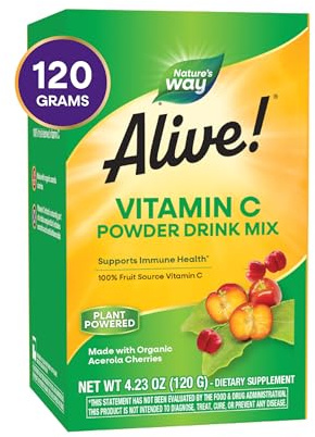 Nature's Way Alive! Vitamin C Powder Drink Mix, Immune Support*, Organic, 100% from Acerola Cherry, Zero Sugar, No Gluten, Vegan, 4.23 Oz (Packaging May Vary)