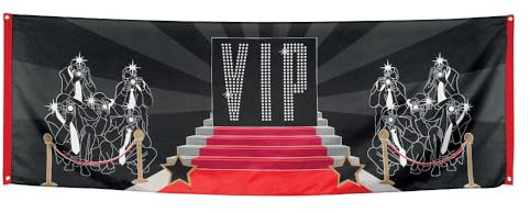 Boland 44155 - Banner VIP, Größe 74 x 220 cm, wiederverwendbare Fahne, Wand-Dekoration, Party, Location, Mottofete, Hollywood