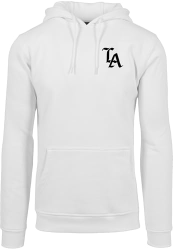 Mister Tee Sudadera con Capucha LA de Manga Larga, Estampación Delantera y Trasera, Bolsillo Delantero, Moda Urbana, Blanco, Tallas XS - XXL