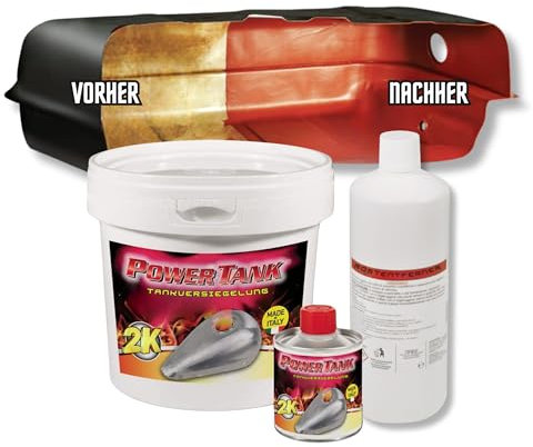 Power Tank - Tankversiegelung Motorrad 2k Rot 2,5 Kg Set Tankentroster Innen Versiegelung Tanksanierung Schutzemulsion Rost Tank Entrosten Und Versiegeln Tankinnenlack Tankbeschichtung Rostlöser Auto