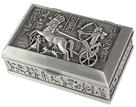 lachineuse - Boite à Bijoux Égyptienne Kadesh - 12,5 x 8 x 5 cm - Décoration Égypte Antique - Coffret Rangement Clés, Monnaies - Idée Cadeau Déco Coffret Urne - Ramsès Hiéroglyphes - Coloris Métal