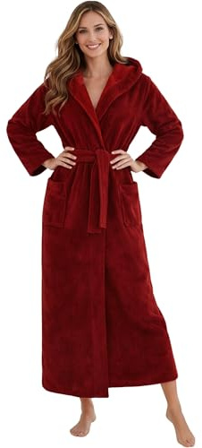 Morgenstern Peignoir Femme I Extra Long I Capuche I Robe de Chambre Pour Grandes Femmes I Rouge I Large