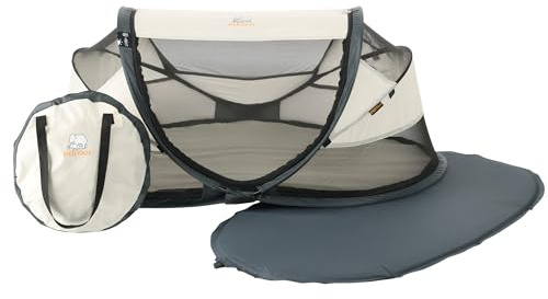 Deryan Baby Reisebett mit Matratze ab Geburt bis 2,5 Jahre - Pop Up Babybett Babyzelt in 2 Sekunden aufgestellt - inkl. Moskitonetz & Reisetasche - 120x75x50cm (Creme)