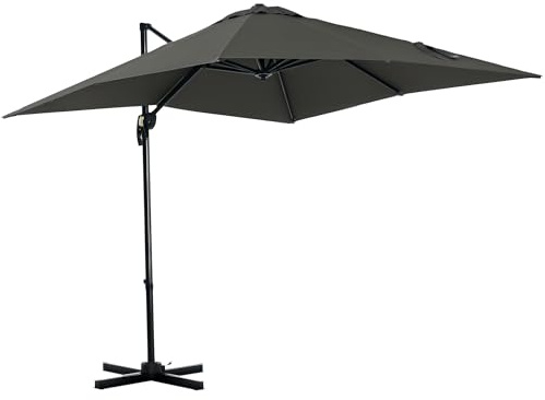 Outsunny 2.5 x 2.5m Patio Offset Parasol Umbrella Cantilever Hanging Aluminium Sun Shade Canopy Shelter 360° Rotation with Crank Handle and Cross Base, Grey