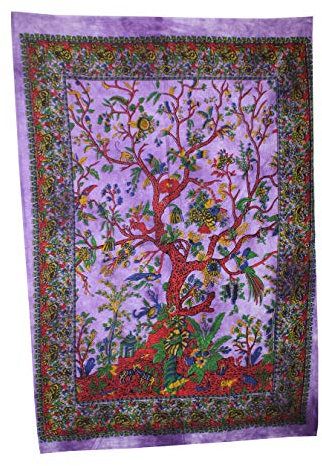 AVA Collections Tree of Life Hippie Wall Hanging Tapestries Small Cotton Bohemian Boho Wall Poster Art Aesthetic Small Tapestry Purple Tie Dyed Tapestry (Purple, 40 x 30 inches)