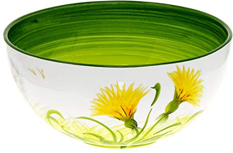 Lashuma Servierschüssel Keramik Motiv: Pusteblume, Obstschale rund 26 cm, Italienische Salatschüssel