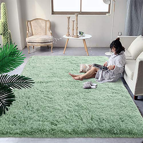 DweIke Fluffy Rug, 4x6 Feet Sage Green Area Rug for Bedroom Living Room, Soft Shaggy Plush Cute Floor Rug for Baby Nursery, Non-Slip and Washable