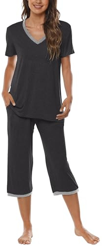 AjezMax Pijamas Mujer Verano Dos Piezas Pijama Corto Ropa de Dormir de Camiseta de Manga Corta y pantalón Capri