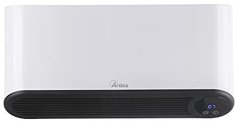 ARDES AR4W05P PARETO FLEX Termoventilador Cerámico de Pared 2000W A Prueba de Agua, Termoventilador de Baño Programable Temporizador 12h, Panel Cerámico Blanco Smart con Magic Display Digital LED