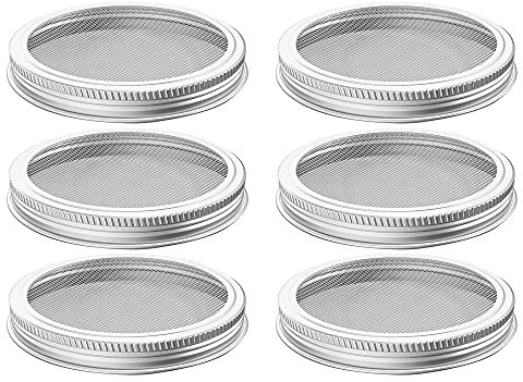 Hsthe Sea 6er-Pack Sprossenglasdeckel, Sprossenglasdeckel aus Edelstahl 304, für Sprossengläser mit breiter Öffnung, Gläser zum Züchten von Sprossen und zum Keimen von Samen