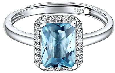 ChicSilver Anillo Mujer Piedra Cuadrado Plata 925 Circontia Aguamarina