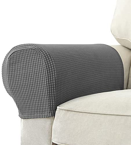 LINGXIYA Stretch Plush Fabric Sofa Armrest Cover, Scratch Resistant Durable Arm Slipcovers with Free Pins, Soft Comfortable Armrest Protector for Furniture Sofa, Set of 2