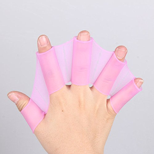 zalati Swimming Gloves 1 Pair Frog Web Shape Silicone Paddle Hand Finger Pad for Fun Water Play Game Unisex Kids Adults - M, Pink