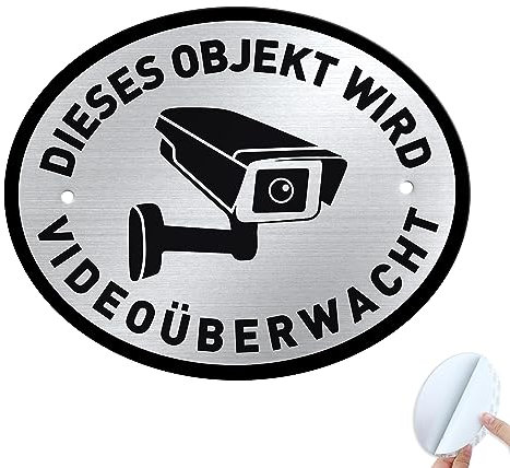 SINMAO Schilder mit Dieses Objekt Wird Videoüberwacht Aufkleber Aluminium Gebürstete Oberfläche Ellipsoïde 5.9x4.7''