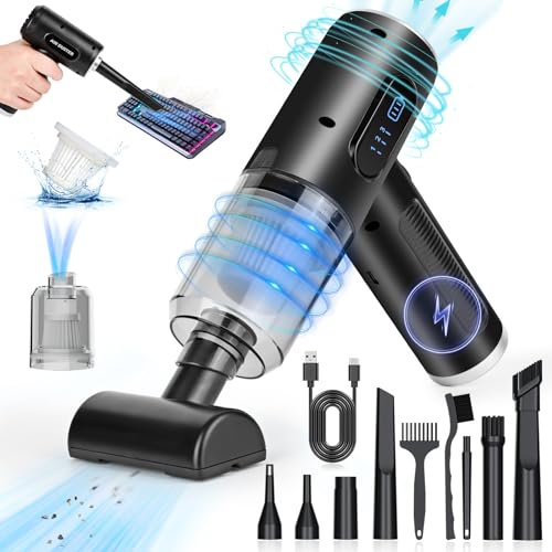 Rawhui Handstaubsauger Akku, 2 in 1 Auto-Staubsauger 6000PA mit Starker Saugkraft und Staubgebläse-Druckluft, Kabelloser Auto-Handstaubsauger, Tragbarer Mini Handsauger für Auto,Haus,Tierhaare