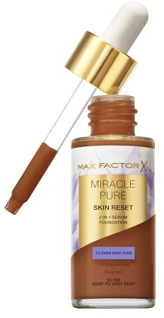 Max Factor Serum-Stiftung Miracle Pure 2 in 1, 95-100, Deep to Very Deep, vegane Formel, Teint ausgleichend, mittlere Beschichtung, mattes Satinfinish, Niaciamid-Bisabolololol-Formel, 30 ml
