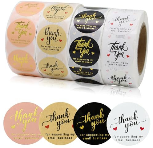 4 Rollen / 2000 Stück 2,5 cm Dankesaufkleber, Thank You for Supporting My Small Business, runde Aufkleber für Partytüten, Umschlagsiegel, Geschenk-Etiketten, Hochzeitsaufkleber, kleine