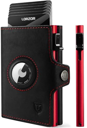 LORZOR Portafoglio Airtag, Portafoglio Uomo Slim con Portamonete e Porta Carte di Credito, Porta Tessere con Protezione RFID, Portafoglio Uomo in Pelle, Portafoglio Airtag per 10 Carte