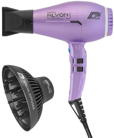 Parlux Alyon Special Edition Pack con difusor MagicSense, secador de pelo profesional con iones negativos, potente y ligero. Fabricado en Italia. Color: púrpura mate.