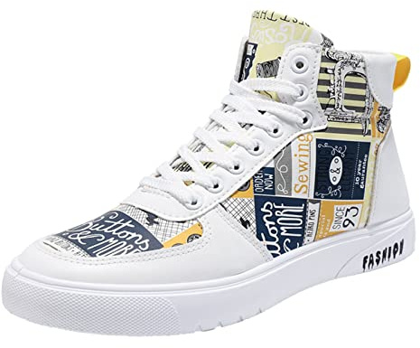 High Top Trainers Men's Running Shoes Casual Sports Shoes Comfortable Trainers Fashion Walking Shoes Outdoor Lightweight Men's Fitness Shoes Walking Shoes Skateboard Shoes Fitness Shoes, yellow, 10 UK