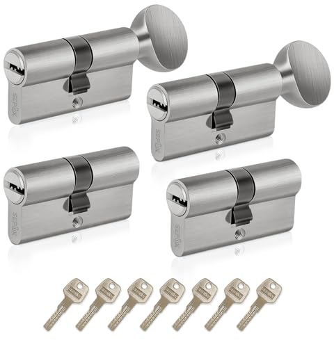 SEPOX® Keyed Alike Euro Cylinder 70mm 35/35 2 Double 2 Thumb Turn Cylinders | For UPVC, Keyed Alike Set, One Key Fits All&Most Applications, for Home, Apartment & Office Doors, Easy to Use, Nickel Finish