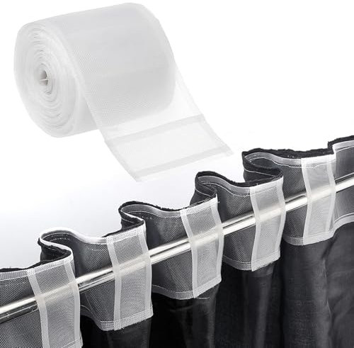 Guyode Cinta para Cortinas de Nailon 10CM X 10M, Paño Anillas para Cortinas Transparente de Ventana para Palos, Cintas para Dobladillo Interior Fruncir, Frunce Normal