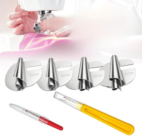 CYILIUEN 4 pezzi accessori per il cucito, orlo arrotolato, piedino per macchina da cucire, accessori in acciaio inox con 4 misure (3 mm - 6 mm). Contenuto della confezione: separatore per cuciture