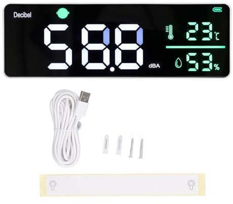CHEOTIME 5 in 1 Decibel Meter, 30 to 130dB Range Wall Mount Sound Level Meter, 11in Large LED Display Noise, Temperature & Humidity, Time Monitor Meter for Classroom