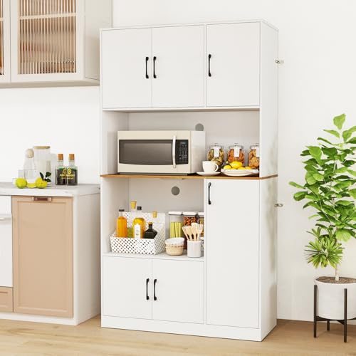 GIANTEX Armadio da cucina con stazione di ricarica, armadietto a buffet alto con scomparto per microonde, multiuso, 100 x 40 cm
