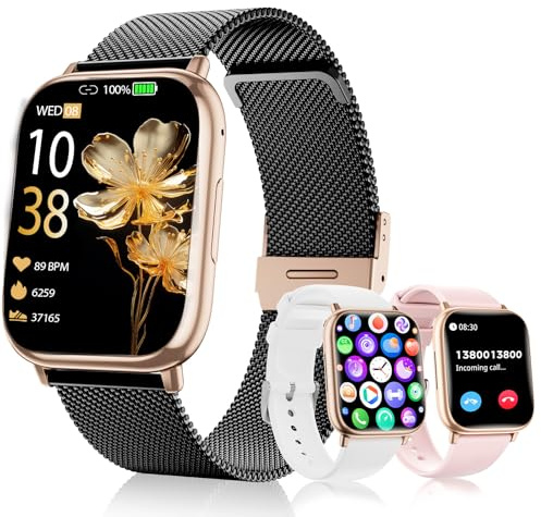Miecgth Smartwatch Donna 1.83 TFT Orologio Donna con Chiamate Bluetooth Fitness Tracker 120+ modalità Sportive 24H Frequenza Fisiologia Femminile SpO2 IP68 Sonno per iOS Android (Oro Nero)