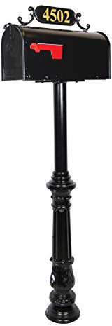 Addresses of Distinction - The Jefferson Traditional Mailbox System with Black Aluminum Post. Address Plaque and Numbers Included. Large Size Mail Box.