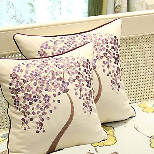 ZUODU 2PCS 45cmx45cm Embroidered Cotton Linen Decorative Throw Pillow Cover Cushion Case Pillow Case - Money Tree (MoneyTree- Purple 2PC)
