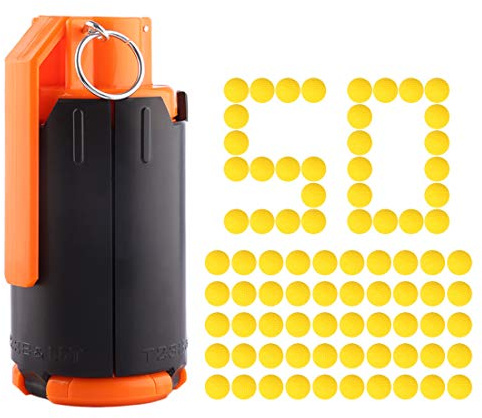FenglinTech CS Plastic Grenade Toy, Tactical Plastic Modified Crystal Water Bullet Bomb with 50PCS Rounds Refill Bullet Balls Ammo - (Light Blue)