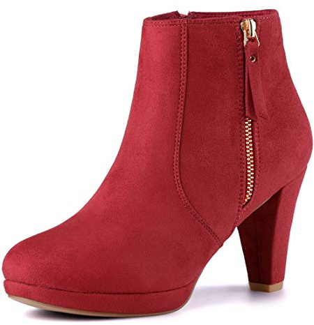 Allegra K Botines de tacón grueso con plataforma cremallera lateral para mujer rojo 38