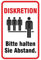 Aufkleber 20x30 cm Schild Hinweisschild Diskretion Abstand halten