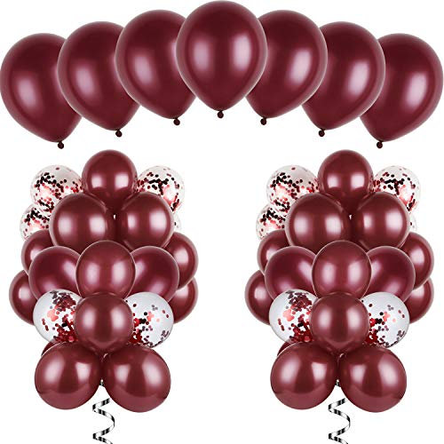 120 Stücke Burgund Luftballons Kit Latex Burgund Luftballons Konfetti Luftballons für Hochzeit Braut Dusche Geburtstag Party Jahrestag Dekoration