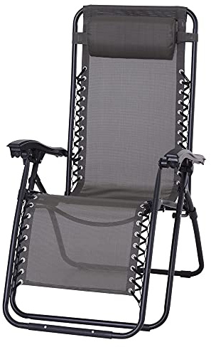 Outsunny Poltrona Sedia Sdraio Pieghevole Reclinabile Lettino Relax Zero Gravity Textilene 90x65x110cm Grigio