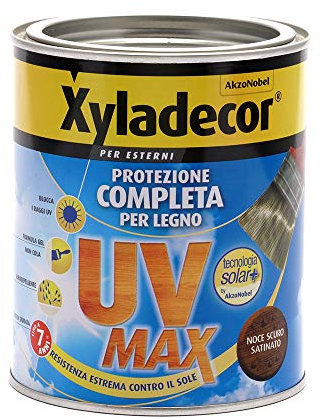 Xyladecor SMALTO LEGNO ESTERNI UV MAX Protezione Completa da sole e agenti atmosferici Idrorepellente colore NOCE SCURO 2,5L, 2.5 L