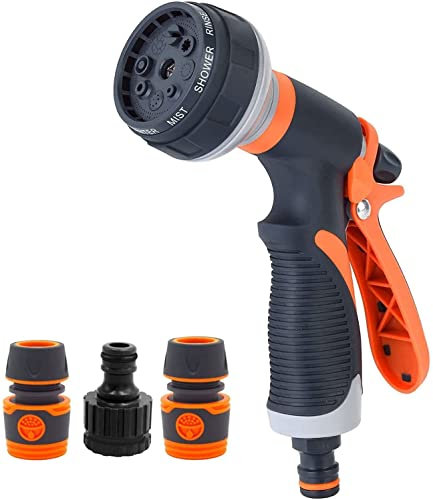 KAHEIGN Garten Handbrause Gartenschlauch Aufsatz Gartenbrause mit 8 Sprühmuster für Bewässerung Autowaschen Reinigung Haustiere, mit Schnellkupplungsadaptern & Wasserhahnanschlüssen