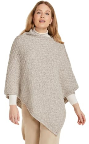 Aran Poncho, lana merino, gris