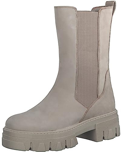 MARCO TOZZI Damen Chelsea Boots aus Leder Plateau, Braun (Taupe Nubuck), 40