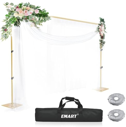 EMART Kraftigt bakgrundsstativ 2 x 3 m (HxB) justerbart bakgrundsstödsystemkit med stålbas för fotografi, fotobakgrundsstativ för fester, födelsedag, videostudio – guld