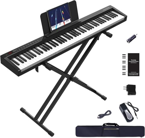 KONIX Digital Piano 88 Key Full Size Semi Weighted Electronic Keyboard Piano Set with Stand, Built-In Speakers, Sustain Pedal, Bluetooth, MIDI/USB/MIC for Beginners Adults
