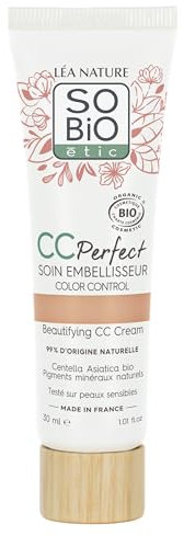 LÉA NATURE SO BiO étic| CC Crème Color Control certifiée Bio - Perfect | Clair | Soin embellisseur | Anti-rougeurs, Anti-fatigue, Anti-teint terne |Centella asiatica bio | Vegan|Made in France|30 ml
