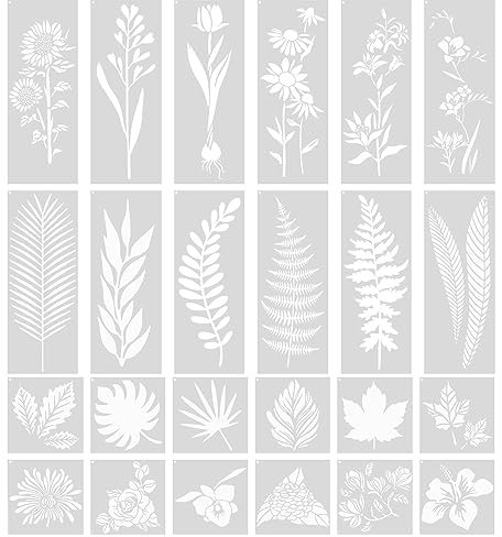 ONEBO 24 Stücke Blatt Blätter Schablone,Blume und Gras Malvorlage,DIY Malschablone Satz,für Wand,Leinwand,Tagebuch,Scrapbooking