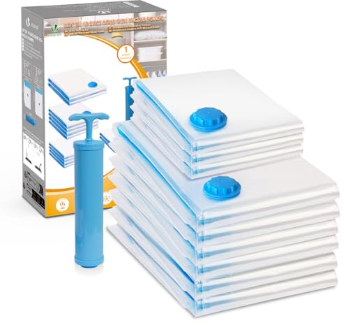 VOUNOT Vakuumförvaringspåsar med pump set med 9 kompressionspåsar +1 pump vakuumpåse vakuumpåse återanvändbart vakuumförvaringspåsar vakuumpåsar