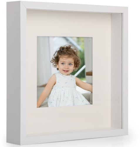 Anhow Marcos con Profundidad 30x30 cm (Profundidad 3 cm), Marco de Fotos 3D Profundidad con Beige Passepartout, Marco de Objeto Rellenable para Rellenar, para Medallas,Flores,Recuerdos - Blanco
