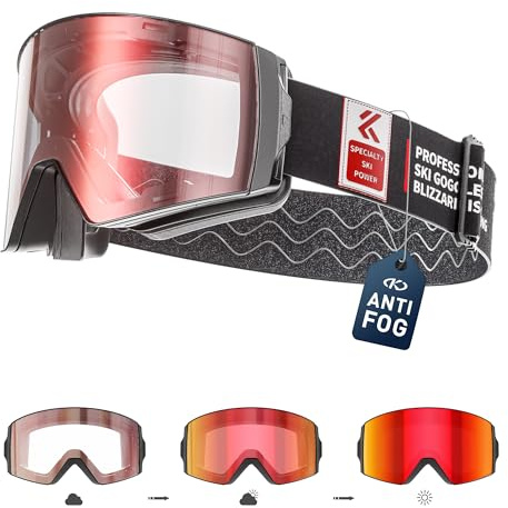 KAPVOE Gafas de Esquí Fotocromáticas para Hombre Mujer y Jóvenes Lentes Magnetizadas Protección UV400 Antiniebla Idóneas para Esqui Snowboard y Patinaje sobre Hielo Casco Compatible con Lentes 01
